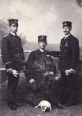 Ateljébild poliser med hund, från vänster poliskonstapel Björk, polis Olofsson som kom hit 1909?