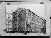 Reprofotografi - husbygge i hörnet av Norra Tullportsg och Engelbrektsgatan, kvarteret Garvaren, Östhammar, Uppland 1960