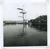 Ögonblicksbild från SM i simning som hölls vid Långgviksbadet i Kalmar 1946.