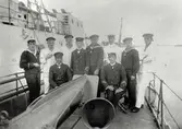 Albatross.
Minsvepning utanför Oskarshamn 1916 tillsammans med tyska sjömän från Albatross.
Möjligen Albatross  till vänster.
Sittande mannen till höger: Hjalmar Svärdell, flaggmaskinist., Karlskrona, född 1873.