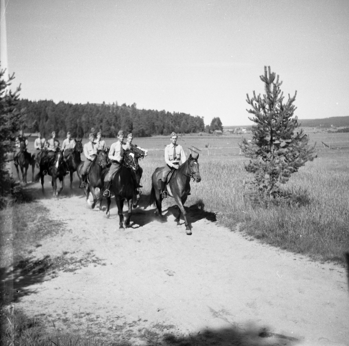 Bo Sallmander, Ridtur med värnpliktiga från Norrlands dragonregemente K4, Umeå, 1955-1956.
