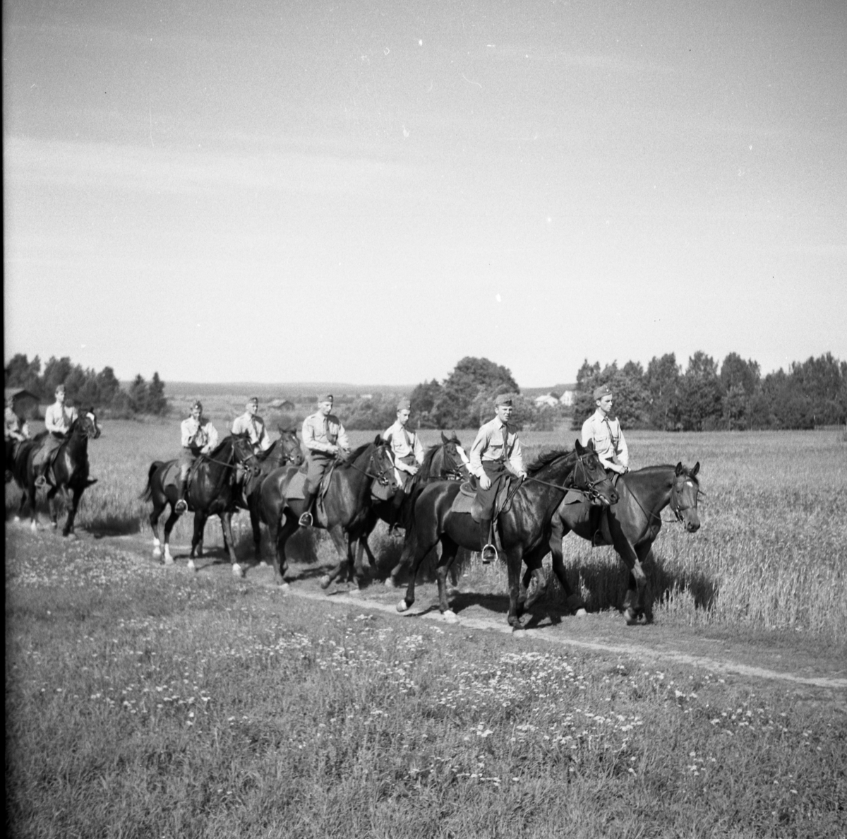 Bo Sallmander, Ridtur med värnpliktiga från Norrlands dragonregemente K4, Umeå, 1955-1956.