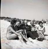 TV-Levis mellan fem damer på stranden, på uppdrag av Hylands Hörna.