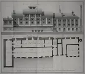 Fasad- och planritning av byggnad vid Fabriksgatan i Oskarshamn.