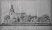 Teckning, Algutsrums kyrka 1856.