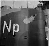 Lennart Wållberg Norrköping var förste kock på ubåten Neptun 1954 Neptuns långresa 1954.
Vår maskot på tornet under färdigställande.