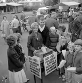 En kvinna står och säljer blåbär åt Stora Träffen i Huskvarna. Behållningen går till U-Hjälpen.