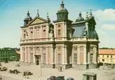 Vykort på Kalmar domkyrka, den dominerande stilepoken exteriört och interiört är barock. Uppförande mellan 1660-1703.