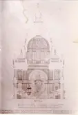 Ritning av Helgo Zetterwall 1831-1907, förslag till kupol på Kalmar domkyrka.