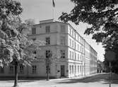 Östlind o Almquists piano- och orgelfabrik i Arvika. Skolgatan till vänster och Östra Esplanaden till höger. Bilden tagen 1938.