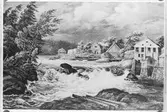 Trollhättan. Litografi, vattenfallen.