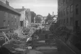 Markarbeten inför byggandet av det hus på Tingvallagatan 19 där stans första varuhus EPA hade sin verksamhet från 1935 fram till flytten 1962 till det som nu kallas 15-huset. Bilden tagen 1934.