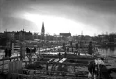 Bild tagen under bygget av Tingvallabron 1934-35. Bron var klar att tas i bruk den 6 juli 1935.