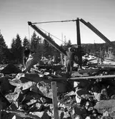 Bildserie tagen 1947 som visar mark- och grundarbeten inför starten av byggandet av etapp 2 av kooperativa förbundets Svenska Rayon-anläggning i Vålberg. Grumsföretaget Byggnads AB Nordolf antogs som entreprenör för arbetet.