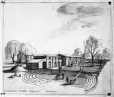 Plan för ombyggnad av kvarteret Almen skapad av värmlandsbördige arkitekten Ernst Spolén år 1939.