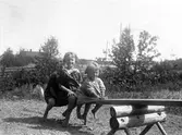 Här sitter systrarna Ingrid, Karin och Eva Brundin och gungar i Lingbo.