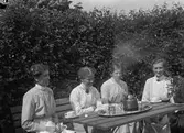 Kaffe i trädgården. Tidsomfånget är 1900 - 1940