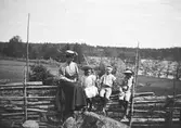 Sittandes på gärdesgården. Den 24 maj 1908.