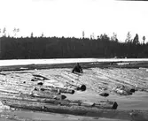 Man vid timmerflottnig.