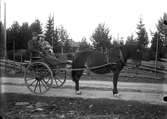 Lantbrukaren Hans Schönning (född 1894) och fabriksarbetaren Ossian, Sjökalla, i en sulky.