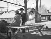 Kaffepaus i trädgården
