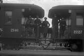 Järnvägsvagn med ryska krigsfångar och sårade för hemtransport. Foto 1917.