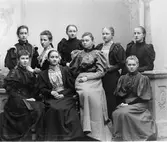 Sjunde klassen. Den 28 februari 1895. Med Karin Andersson, Ebba Aspelin, Gerda Cederberg, Heléne Wallberg, Linnéa Martin, Hildur Modin, Signe Ortman, Ebba Paves och Agnes Wallin. Bilden tillhör Majken Swedlund

