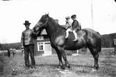 Per Andersson, Västerbo, poserande tillsammans med sonen Elis främst på hästen och en okänd sommargäst.