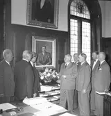 Gävleborgs Läns Sparbank, avteckning av bankdirektör Bylunds porträtt. 31 augusti 1950.



