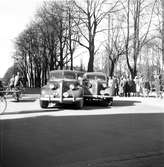 Bilolycka mellan en Buick 1939 och Volvo 1939 den 8 april 1952. Korsningen Norra Kungsgatan och Ruddammsgatan.