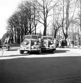 Bilolycka mellan en Buick 1939 och Volvo 1939 den 8 april 1952. Korsningen Norra Kungsgatan och Ruddammsgatan.
