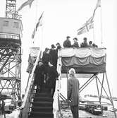 Den 19 februari 1965. Gävle Varv. Sjösättning av båten M/S Tauna