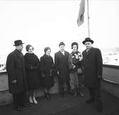 Den 19 februari 1965. Gävle Varv. Sjösättning av båten M/S Tauna.





