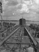 Den 27 augusti 1953. Gävle Varv. Sjösättning av båten M/S Lombardia

