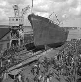 Den 27 augusti 1953. Gävle Varv. Sjösättning av båten M/S Lombardia
