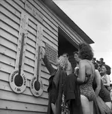 Konsumbadet. Juni 1945. 1940 köpte Konsum Alfa sommarhemmet Miramare på Norrlandet, och det kom  att heta Konsumbadet. Där hölls simskola och till hållplats 24 gick bussar för badsugna Gävlebor. Badet kallas numera Brädviken eftersom vindsurfare håller till där.
