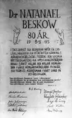 Gratulationstavla till doktor Natanael Beskows 80-årsdag. 9 mars 1945.