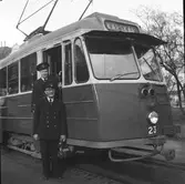 Bomhuslinjen får nya spårvagnar. 20 mars 1953.
Uno Lövgren och Edvard Bonnevier.
