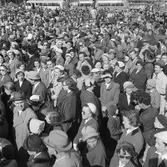 Hattparad på Nygatan. Publik samlad på Stortorget.     23 maj 1954.

