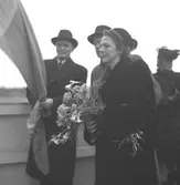 Sjösättning av M/S Trominent. December 1947. Gävle Varv anlades 1873. Efter en konkurs 1921 bildades Gefle Varfvs och Verkstads Nya AB, som bland annat tillverkade oljecisterner och utrustningar till pappersmassefabriker. På 1940-talet återupptogs skeppsbyggeriet.