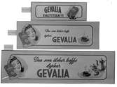 Reklamskylt för Gevalia kaffe, 29 januari 1946. Enwall, Vict. Th. & Co Kommanditbolag, Norra Skeppsbron 7, Gävle.