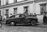 Bilolycka korsningen Drottninggatan och Kaplansgatan. 19 oktober 1949.