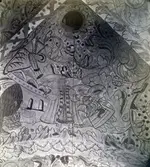 Dalhems kyrka innan 1874. Renässansmålningar i kryssvalven.