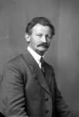 Ateljébild på en man i kostym, slips och mustasch. Enligt Walter Olsons journal är bilden beställd av F Linde.