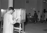 Från valdagen. Den 14 september 1946. Man vid röstskärm