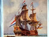 Målning av större örlogsfartyg från 1600-talet.