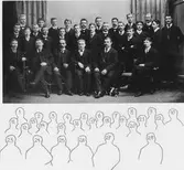 Gefle glasbruk.
Delar av personalen omkring 1910.
1. David Rahmberg, glasblåsare
2. Arvid Nord, glasblåsare
3. Valfrid 