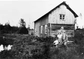 Fläcksmuren.
Sjungar-Pelles bostad där han bodde med häst och get. I förgrunden Anders och Frida Eriksson. 1920-talet.