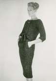 Mannekäng i dräkt i brun och svart tweed. Original Dior, NK:s Franska damskrädderi.