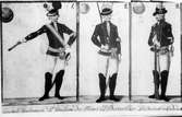 Riksdagen 1792. Tidstypisk uniform.
1. Generalsuniform.
2. Drabantuniform.
